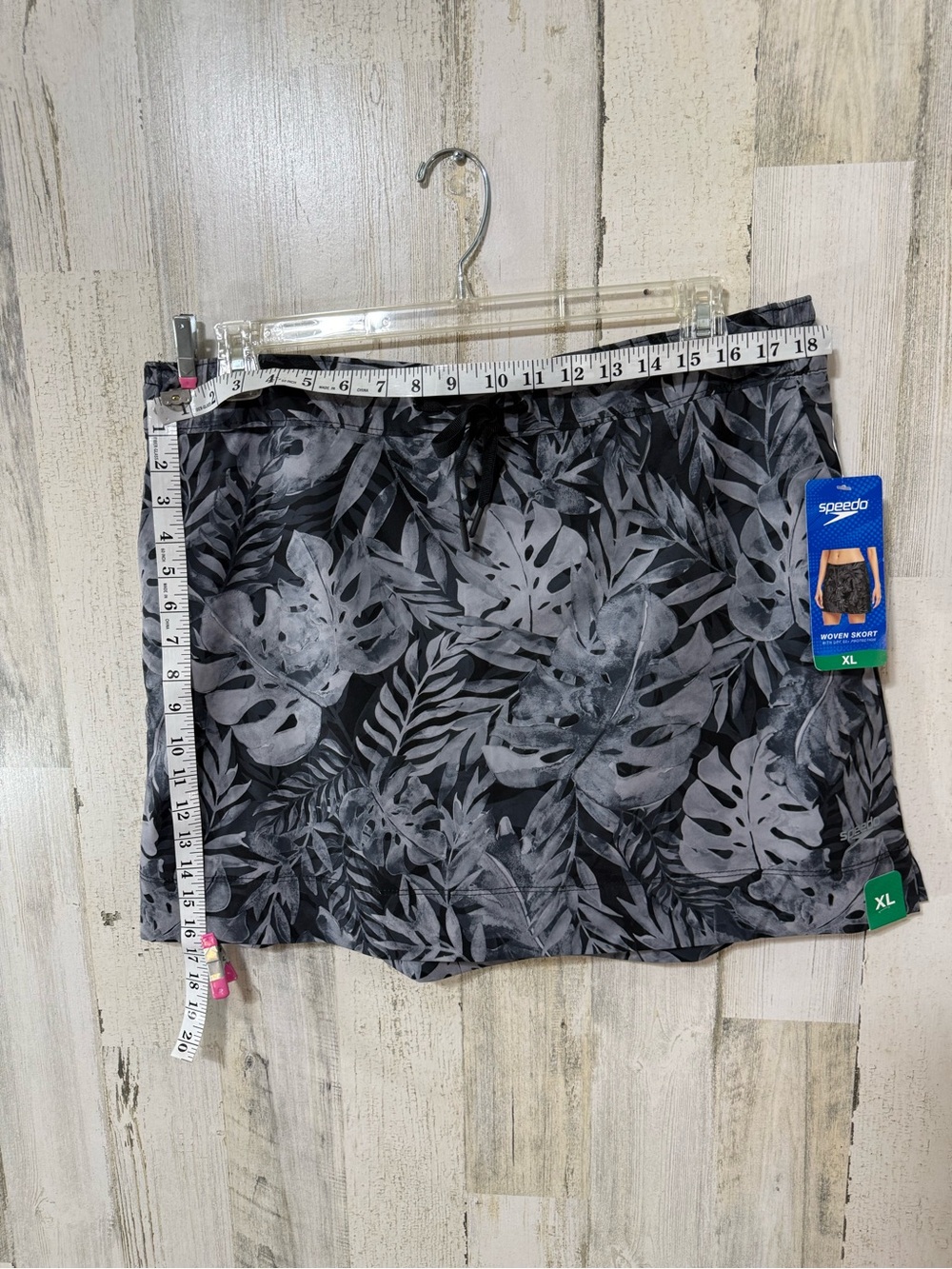 Speedo Black Swim Skort with Gray Patterned Waistband - Picture 7 of 12